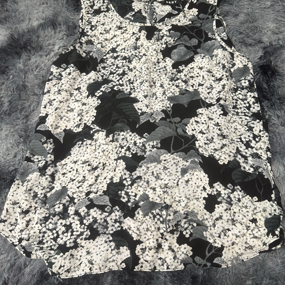 DKNY Black and White Floral Sleeveless Camisole